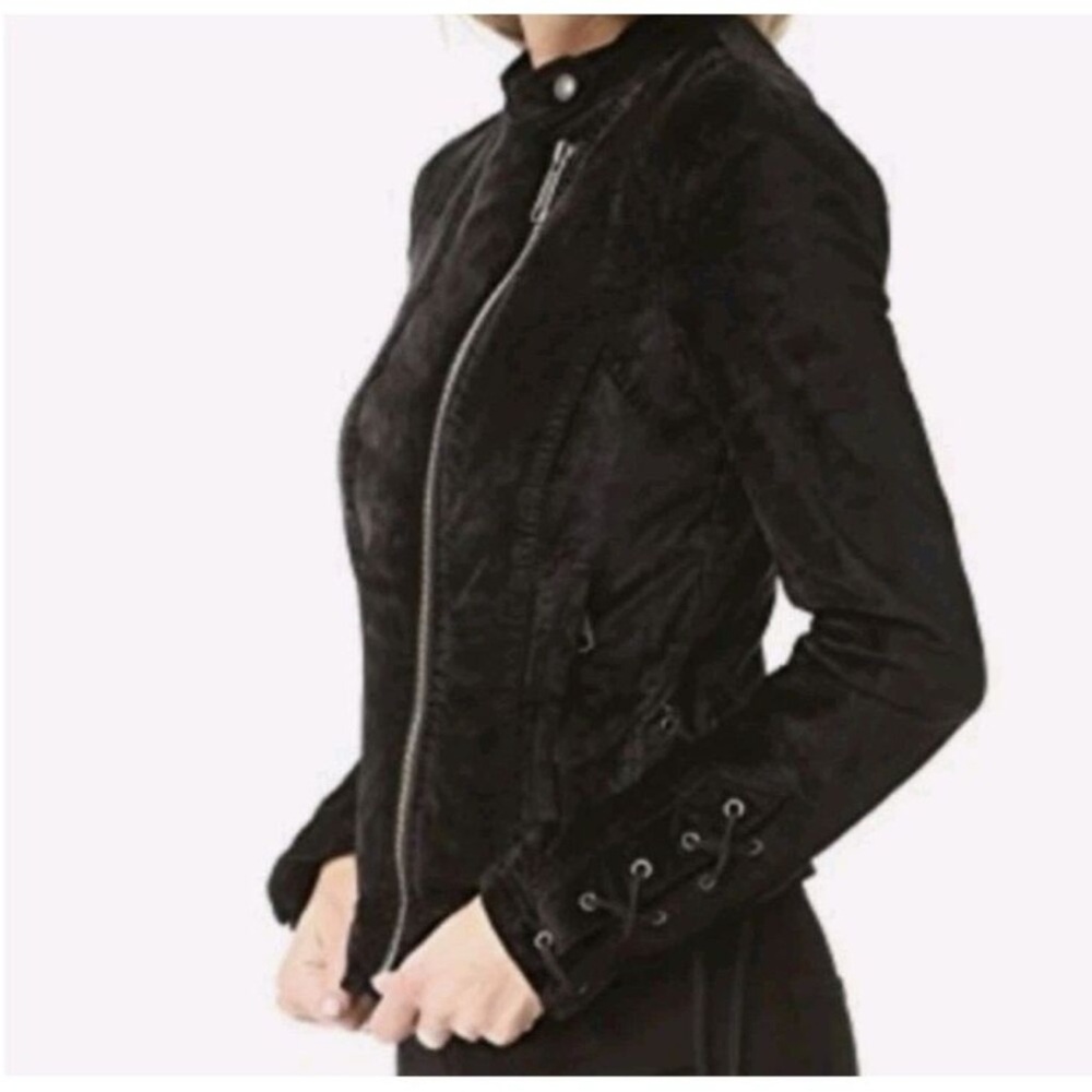 Free People Velvet Moto Laced Sleeve Zipper Jacket Black Size S - Picture 4 of 16